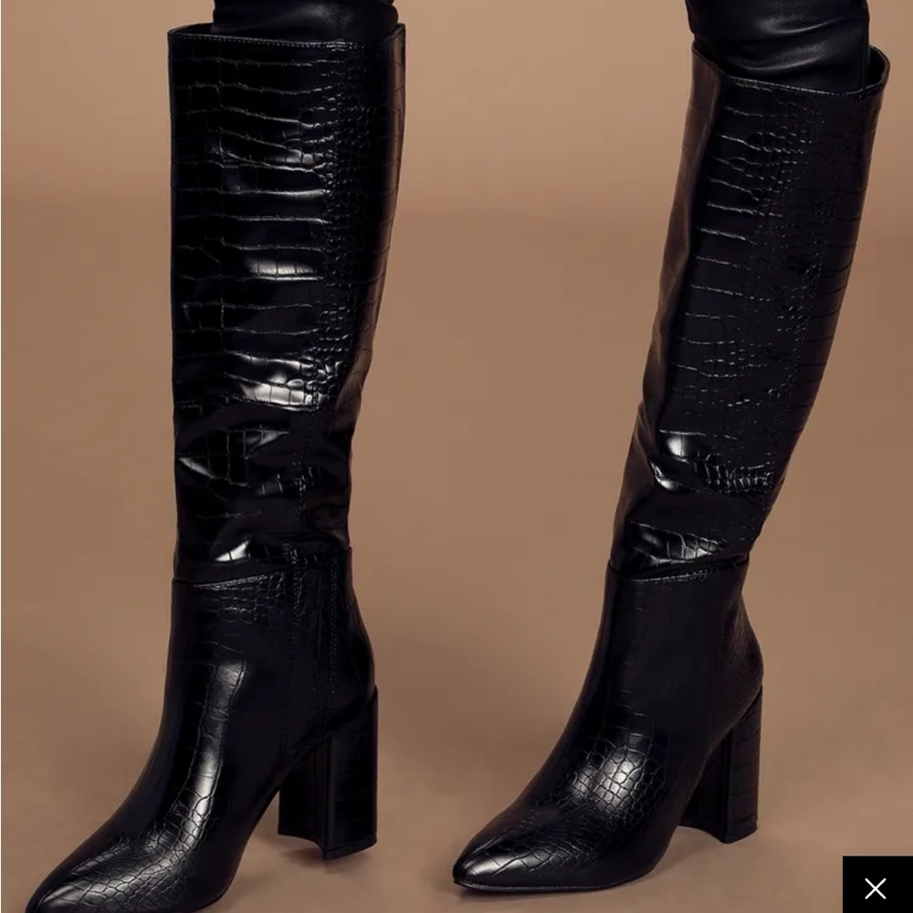 Knee High Black Crocodile Boots